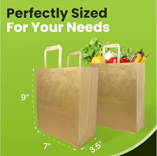 Brown Kraft Paper Bags with Handles - 50 Small Recyclable Biodegradable SOS Carrier Bags (9" x 7" x 3.5") - Image 2