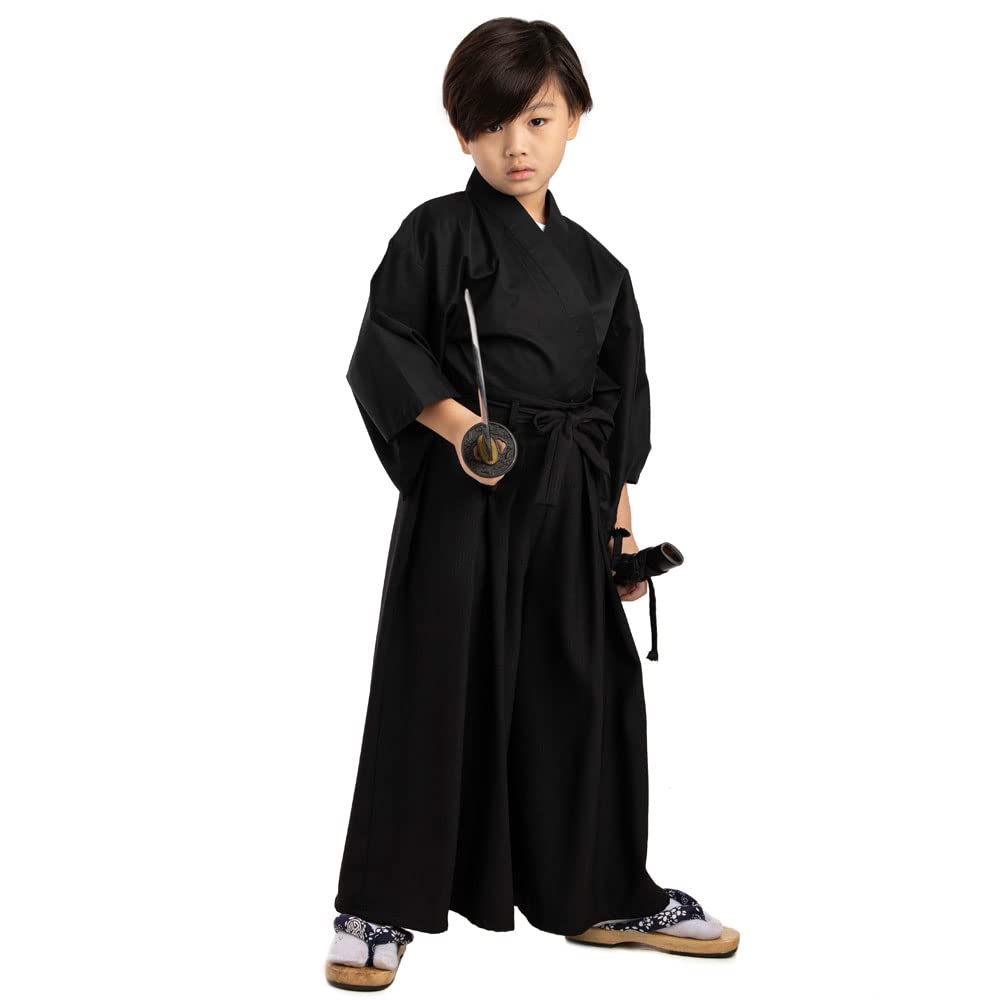 Traditionelles japanisches Kinder Samurai Kostüm Kimono Set Kendo Gi Shirt + Hakama Hose für Jungen und Mädchen aus Baumwolle