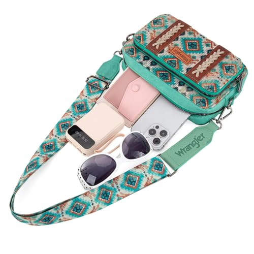 Image of Wrangler Aztec Crossbody Bag for Women Multi Pocket Shoulder Bag Boho Cross Body Wallet Purse