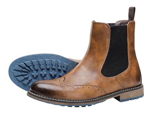 Santimon Chelsea Boots Men Casual Dress Leather Wingtips Slip On Boots Wedding Fashion Tuxedo Formal Ankle Boots for Men