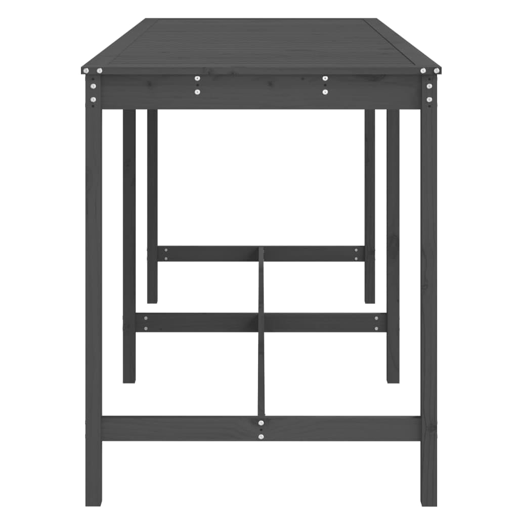 Klasyczny stół ogrodowy z litego drewna sosnowego, szary, 203,5 x 90 x 110 cm, stabilna rama drewniana, wytrzymały blat stołu na napoje i przekąski, idealny na taras, do ogrodu lub balkonu.