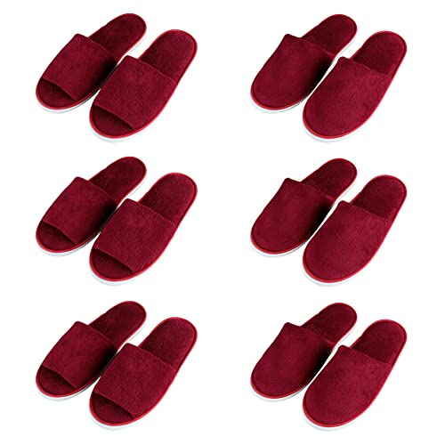 6 Pairs Spa Slippers for Women Men, Disposable Guest Washable Foldable Coral Fleece Bath Slippers for Wedding