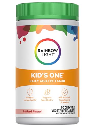 Rainbow Light Kids One Multivitamin Tablets, Provides Healthy Growth and Immune Support, with Vitamin C, Zinc, & B Complex, Vegetarian and Gluten Free, Fruit Punch, 90 Count