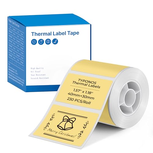 Image of Genuine Thermal Labels for PM240 Printer, 1.57'' x 1.18'' (40x30mm), 230 Labels /Roll, Waterproof, Oil-Proof, Auto Detect Label, High‑Definition Labels for Small Business Office School, Yellow