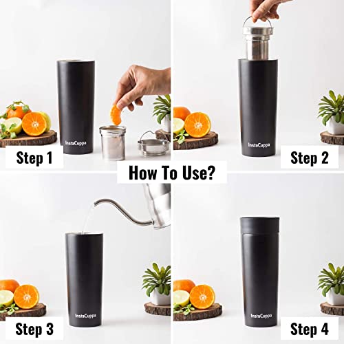 Image of InstaCuppa Vacuum Insulated Coffee, Tea Thermosteel Travel Mug 470 ML, Includes 2 Unique Lids, Stainless Steel Filter Unit, Powder Coated Matte Finishing, Green