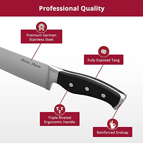 Master Maison Premium 19-Piece Kitchen Knife Set With Wooden Storage Block And Cleaver Knife Set With Edge Guard Cover And Gift Box | German Stainless Steel, Black #TOP3