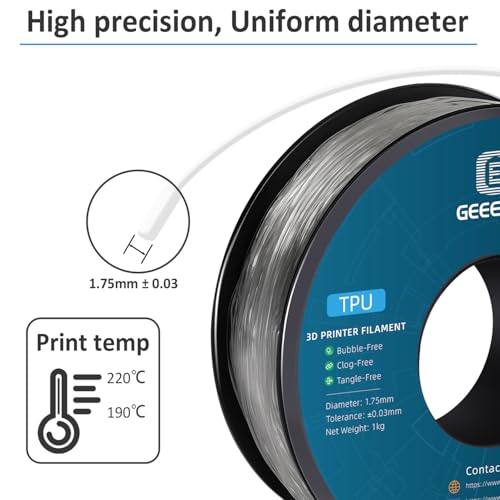 Image of GEEETECH Flexible TPU Filament 1.75mm, TPU Filament 95A for 3D Printer, 1kg Spool, Transparent