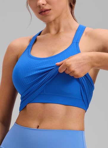Image of CRZ YOGA Seamless Rib Racerback Tank Tops | Light Support, Built in Bra, Removable Pads, Yoga, Ribbed, High Neck, for Women