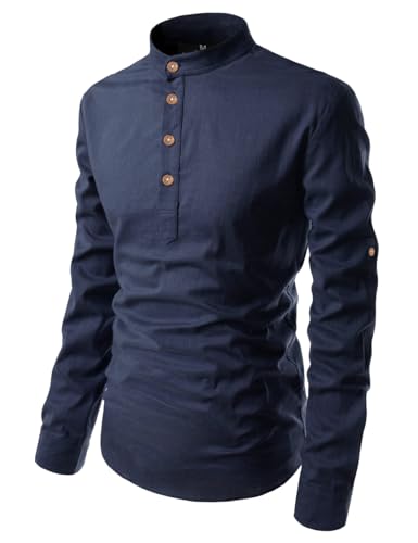 Image of Univibe Full Sleeve Chinese /Rounded /Mandarin Collar Pure Cotton Casual, Wedding, Party, Festival Stylish Short Length Slim fit Kurta Style Shirt for Men and Boys.