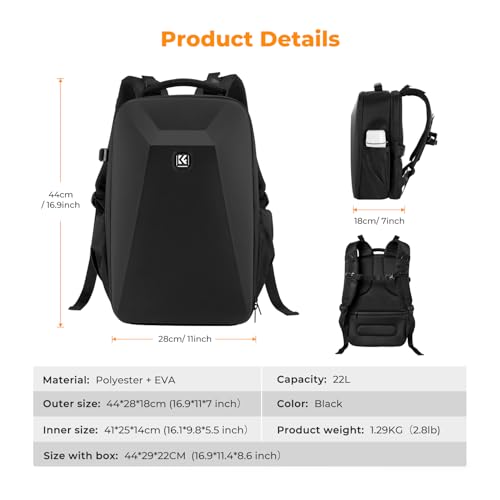 Image of K&F CONCEPT Camera Backpack,Hardshell Photography DSLR Camera Bag with 15-15.6 Inch Laptop Compartment Waterproof Hard Shell Camera Case Compatible with Canon /Nikon /Sony /DJI Mavic Drone