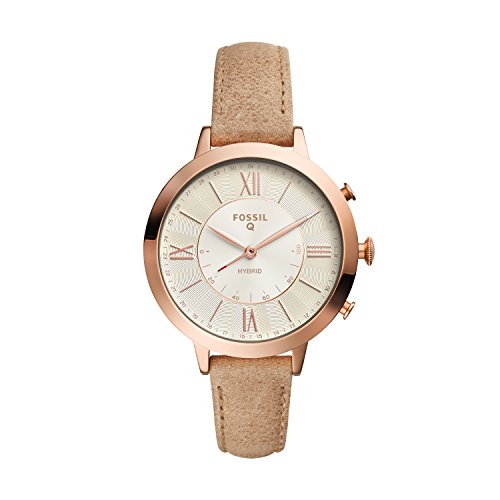 Fossil Q Women's Jacqueline Stainless Steel and Leather Hybrid Smartwatch, Color: Rose Gold-Tone, Beige (Model: FTW5013)