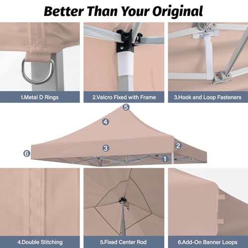Image of 10x10 Canopy Replacement Top, Heavy Duty Pop Up Tent Cover(Top Only)(Beige)