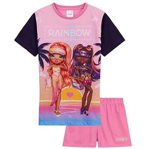 Rainbow High Pyjama Schlafkleidung Kurzarm | Schlafanzug-Set für Mädchen im Alter von 5-12 Jahren | Atmungsaktive Zweiteiliger Sommer Nachtwäsche für Kinder (Rosa 7-8 Jahre)