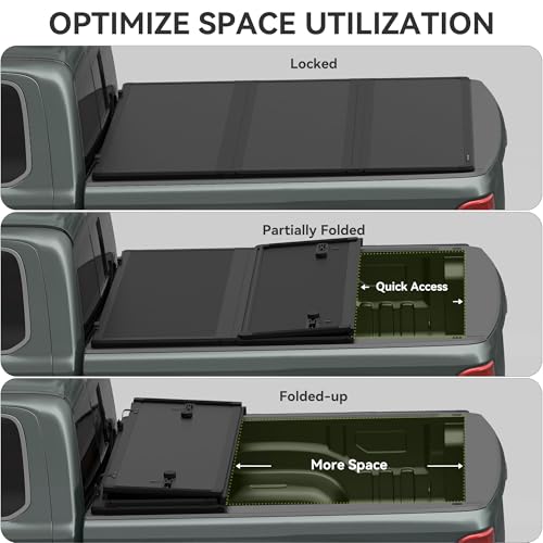 Image of AUTOSAVER88 Hard Tri-Fold Tonneau Cover Fit for 2024-2026 Ford Ranger 5ft | Truck Bed Cover FRP Hard Tri-folding Pickup Cover Compatible with Ford Ranger 2024 2025 2026 5 Feet Bed