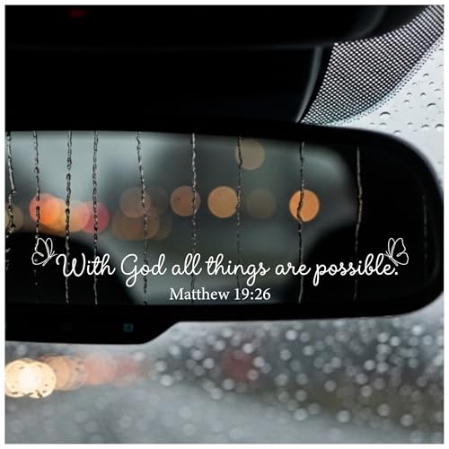 Image of 2 Pcs Christian Car Accessories, Religious Stickers - with God All Things are Possible Matthew 19:26 Rear View Mirror Decal, UV DTF Transfer Decals for Vehicles, Waterproof