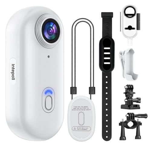 4K Mini WiFi Action POV Camera 128GB Thumb Portable Body Cam Wearable Video Recorder with IPX7 Waterproof Camcorder, Helmet Mount, Magnetic,Pocket Sport DV for Bike Cycling, Pet, Vlogging(White)