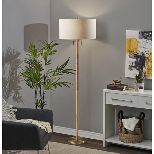 Adesso 3375-12 Madeline Floor Lamp Natural Rubberwood and Antique Brass
