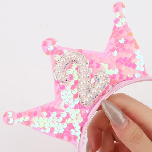 Birthday Crown Headband Pink Glitter Birthday Headbands for Girls 2nd Bday Outfit 2 Year Old Girl Gifts2