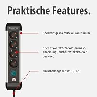Brennenstuhl Premium-Alu-Line Steckdosenleiste 4-Fach/Steckerleiste aus hochwertigem Aluminium (Mehrfachsteckdose mit Schalter und 1,8m Kabel, Made in Germany) – Ansicht 3