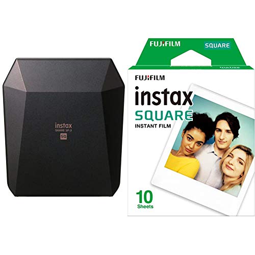 INSTAX Share SP-3 Drucker (mit WiFi, geeignet für Sofortbildkamera) schwarz & Fujifilm Instax Square WW 1 Film