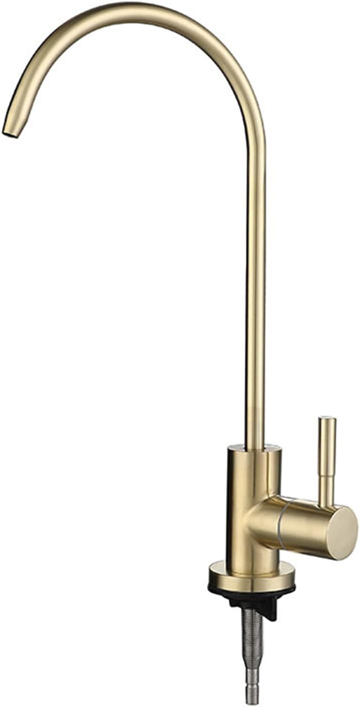 Kitchen faucets, Drinking Water Faucet 360 Single Cold Faucet Filtered Water Faucet,White (Color : Brushed gold)