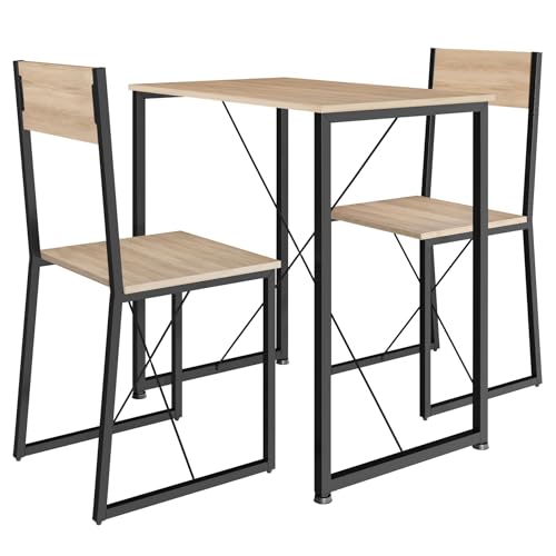 TecTake Conjunto de Comedor, Juego de Dos sillas y Mesa para el salón, Conjunto de Asientos para la Cocina, Set de Muebles de Interior (Madera Industrial Clara)