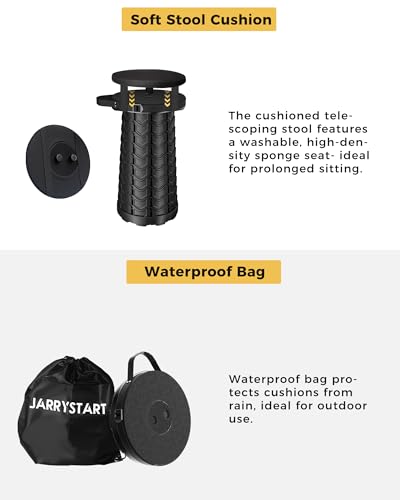 Image of Upgraded Collapsible Stool with Detachable Cushion & Waterproof Bag - 400lbs Heavy Duty Portable Folding Stool for Adults, Telescoping Camping Seat with Carrying Straps for Fishing Hiking Travel BBQ