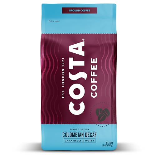 Costa Coffee Ground Coffee, Colombian Decaf Medium Roast, 12oz each, Rainforest Alliance Certified