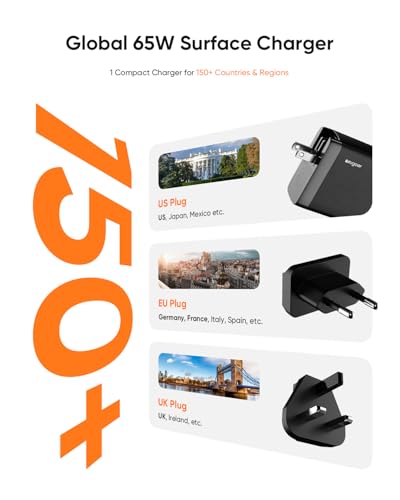 Image of Surface Pro Charger, 65W Microsoft Surface Charger for Pro 3 /4 /5 /6 /7 /8 /9 /10 /X /11 /12 and Compatible with Microsoft Book /Laptop /Tablet, with European /UK Adapter for Travel /Business