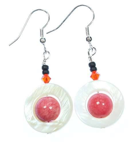 Style ARThouse Pink Planet, Pink Calcite (Dyed) and Mother-of-Pearl Earrings with Swarovski Crystal