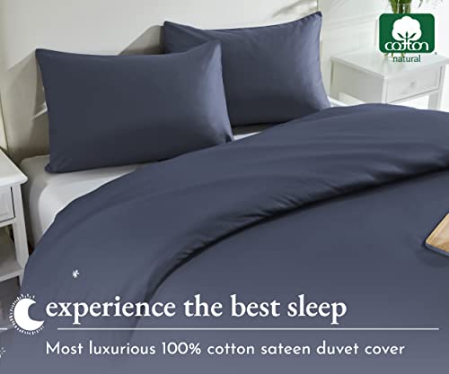 Image of California Design Den Oversized King Duvet Cover Cotton Only - 400 Thread Count, 100% Cotton Sateen, Soft and Durable Bedding Duvet Cover, Button Closures, Corner Ties - Indigo Dusty Blue