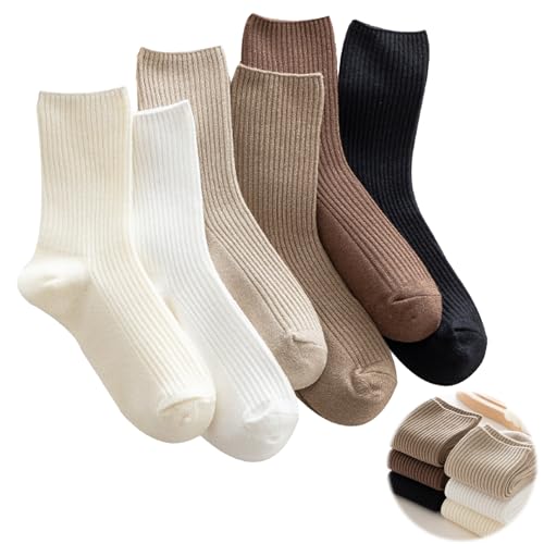 YNR Pack de 6 pares de calcetines de algodón transpirable para mujer Multicolor, Marrón, negro, blanco, beige, crema, talla única