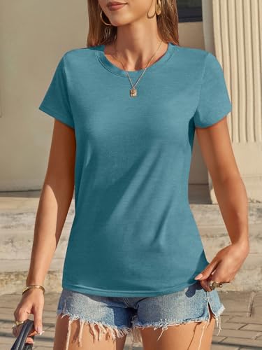 Image of UNCLECAT Womens Short Sleeve Tops Summer Basic T Shirts Crewneck Causal Tee | Solid Color, Trendy Fashion Clothes, Casual Basic Tee