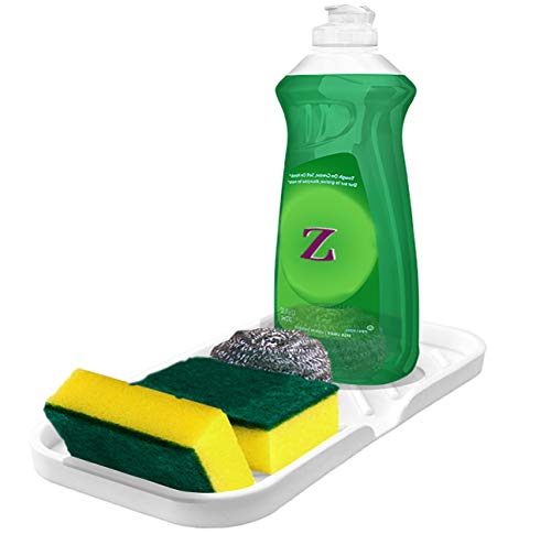 Luxet Sponge Holder for Kitchen Sink Organizer Tray [Updated Version with Drain Lip] Self Draining Sink Caddy for Dish Soap Dispenser Scrubber Brushes Bottle Dryer Kitchen Accessories Gadgets, White