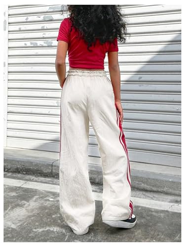 SHENHE Girl's Wide Leg Pants Drawstring Elastic Waist Side Striped Track Pants Baggy Trousers3