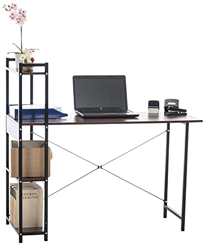 CLP Bureau Design Poe avec Plateau en Bois I Table De Travail avec Cadre en Tubes d'acier I Table D'Ordinateur avec Colonne De Rangement, Couleur:Noyer