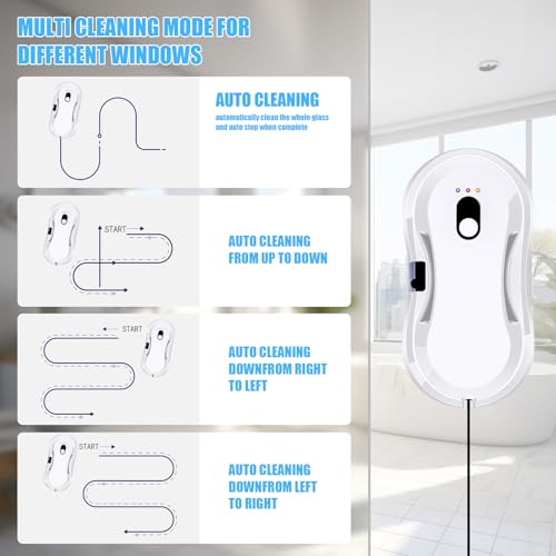 2800pa Intelligent Window Cleaning Robot with 35ml Water Tank, 3 Modes 80w Electric Glass Cleaner with Dual Water Spray, Automatic Window Vacuum Windowss Cleaner Spray with Remote, with 10 Clothes - Image 3