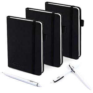 3 Pack Pocket Notebook Journals with 3 Black Pens, Feela A6 Mini Cute Small Journal Notebook Bulk Hardcover College…