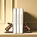 2 Pcs Decorative Bookends Antique Gold Bunny Book Ends, Heavy Duty Cast Iron Book Ends for Shelves,Unique bookends for Heavy Books, Vintage Antique Decor 5.3 lbs