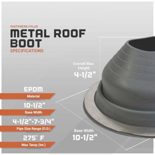 Image of Fasteners Plus #5 Round EPDM Metal Roof Pipe Flashing Boot (Fits 4-1 /4 inch - 7-3 /4 inch Pipe OD), Dark Gray