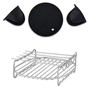 3hproducts XL Airfryer Rack, Silicone Oven Mitts and Trivet Kit | Includes 5 Skewers & Cooking Guide  - ?