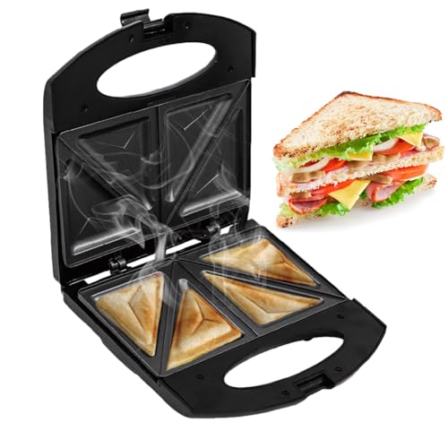 Sandwich maker per panini caldi, in acciaio, riscaldamento rapido, griglia elettrica su entrambi i lati, con padella, per mini waffle, colazione, snack al formaggio, hamburger, cibo e francese