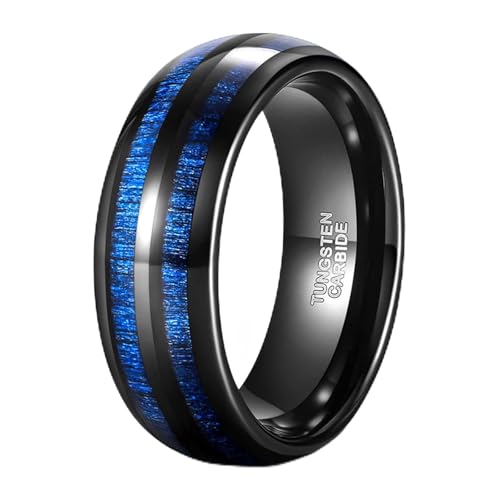 Bague en acier tungstène noir homme KnSam anneau avec grain de bois chic