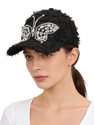 Women Butterfly Baseball Cap Rhinestone Brim Sun Visor Hats Hip Hop Hat Outdoor Trucker Hat