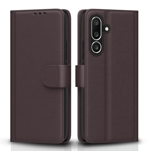 Image of Amazon basics Flip Cover for Samsung Galaxy M56 5G Leather Finish | Wallet Stand and Shock Proof | Inside TPU with Card Pockets | Complete Protection Flip Case(Coffee)