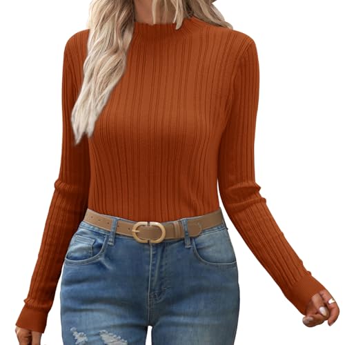 Image of OUGES Womens 2024 Spring Summer Tops Basic Slim Fit Sweaters Turtleneck T Shirts Business Casual Outfits