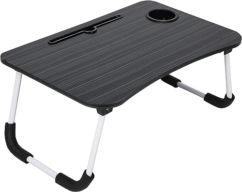 Unibos Laptop Bed Table, Bed Desk with Foldable Legs & Cup Slot, Adjustable Trays, Reading Book Holder Notebook Laptop Stand Laptop Tray for Bed, Sofa,Terrace,Carpet, Black
