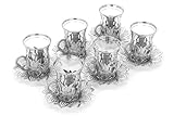 Juego de vasos de té y platillos turcos nostálgicos para 6 personas, juego de té turco de lujo, juego de 12 piezas de vasos de té, juego de tazas de té, color: plata