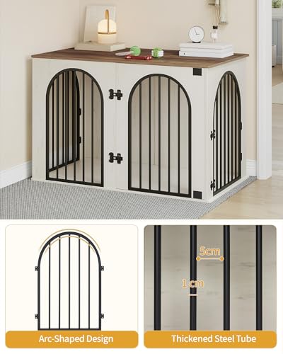 Hzuaneri Hundekäfig Möbel, 108 cm Hundebox für Zuhause, 3 Türen, Bogentür, Moderne Hundebox Indoor für Hunde, Beistelltisch, Hundekäfig Hochbelastbar, 108 x 64 x 76 cm, Weiß Braun DFC86014B