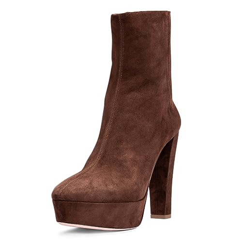 FOWT Women Round Toe Back Zipper Ankle Boots Fashion Platform Chunky High Heel Ladies Comfy Daily Winter Party Dress Shoes Size 4-16 US